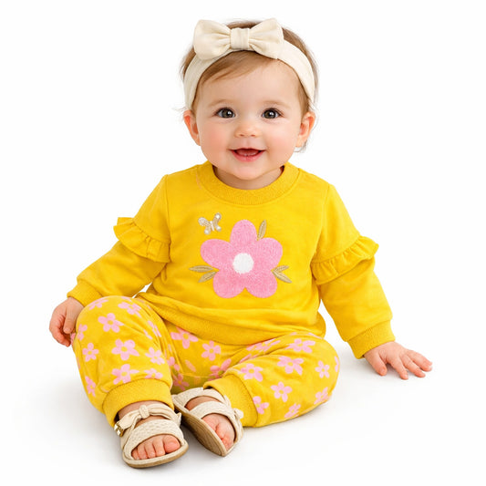 Infant Girls Fine Jersey 2 PC Suit Big Flower-Yellow