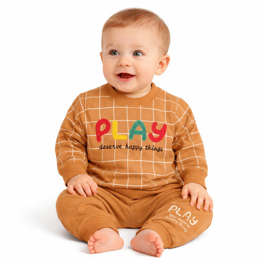 Infant Boys French Terry 2 PC Suit Play-Brown