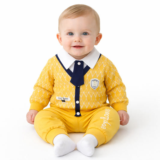 Infant Boys French Terry 3 PC Suit Tie-Mustard