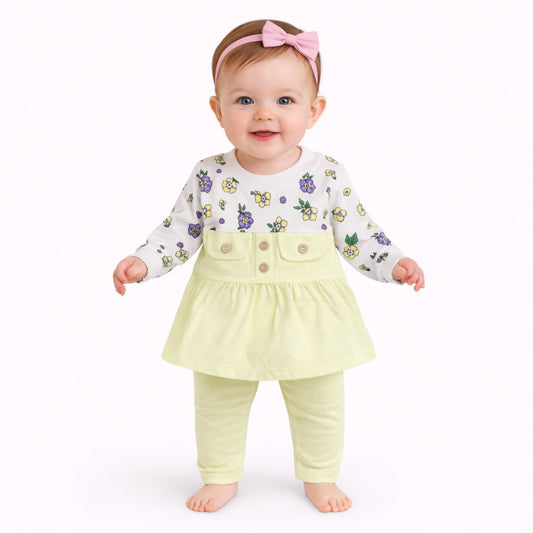 Infant Girls Fine Jersey 2 PC Suit Pocket Flower-Lime