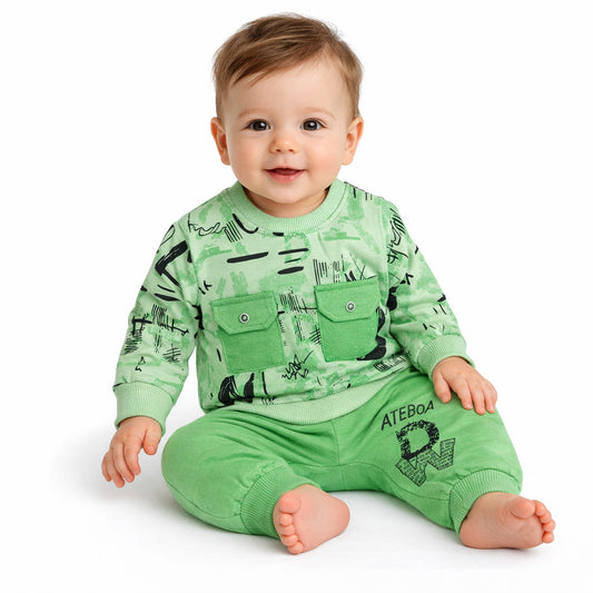 Infant Boys French Terry 2 PC Suit Pocket-Green