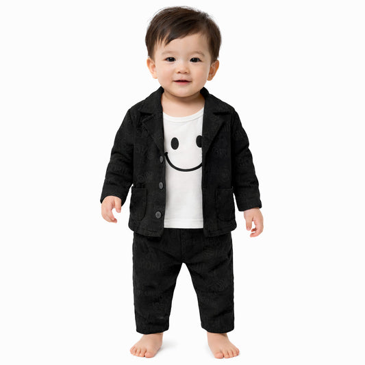 Infant Boys China Fabric (Porporn) Coat Pant Love-Black