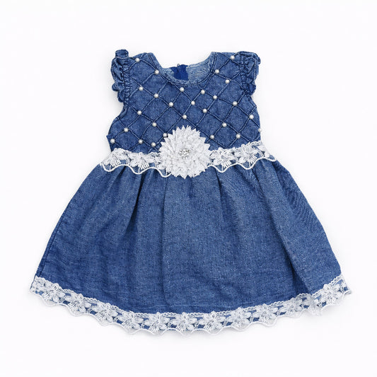 Girls Denim 6 Pcs Suit Butterfly Theme Dress-Blue/White
