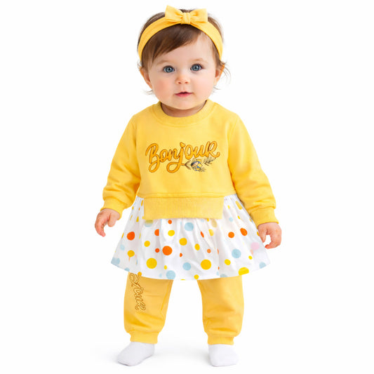 Infant Girls Fine Jersey 2 PC Suit Polka Dots-Yellow