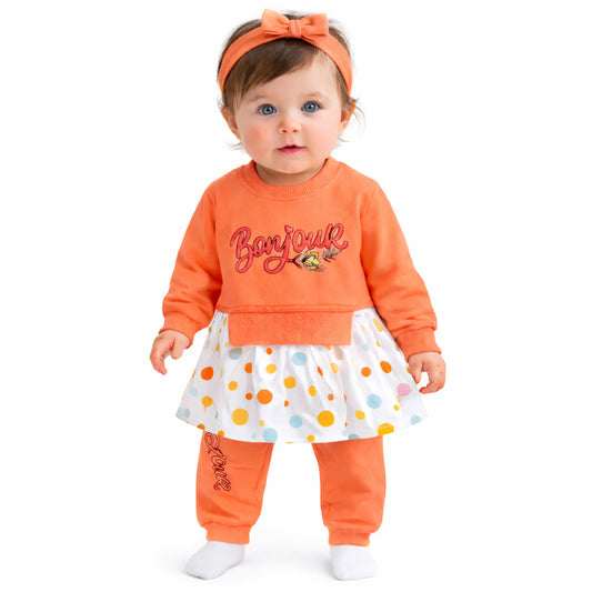 Infant Girls Fine Jersey 2 PC Suit Polka Dots-Orange