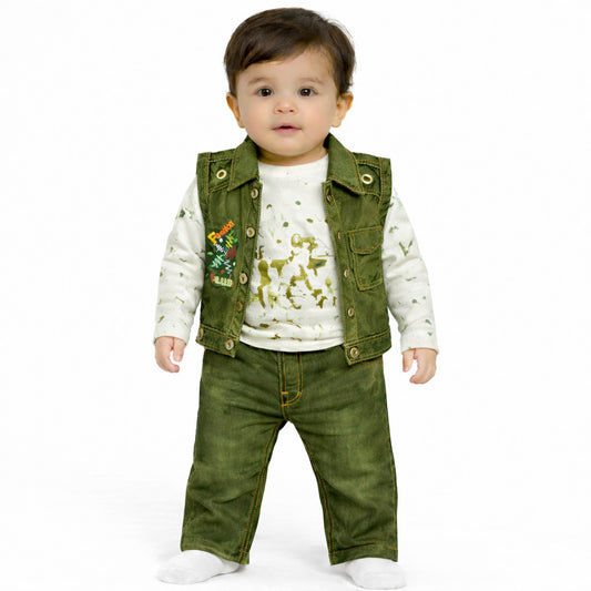 Infant Boys Denim Tencile (Light Denim) 3 PC Suit Chintoo Club-Green