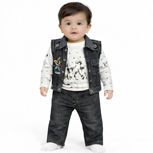 Infant Boys Denim Tencile (Light Denim) 3 PC Suit Chintoo Club-Black