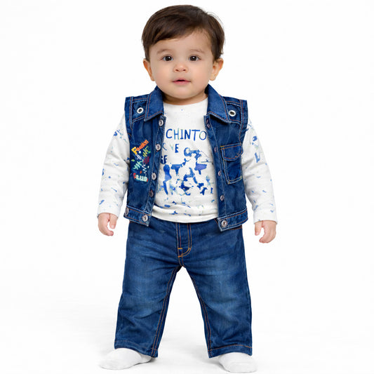 Infant Boys Denim Tencile (Light Denim) 3 PC Suit Chintoo Club-Blue