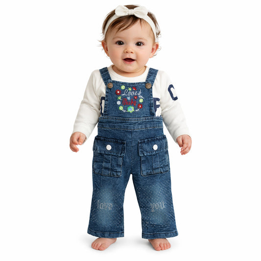 Infant Girls Denim Romper Love Baby-Blue